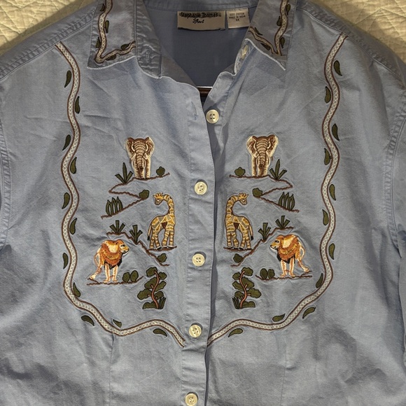 Embroidered Blue Button Down Shirt - Picture 3 of 5